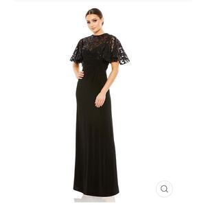 NEW Mac Duggal 68002 embellished butterfly sleeve black gown size 8